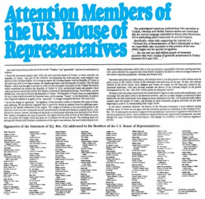 Reproduction of the Statement by American Scholars and Historians Addressed to the U.S. House of Representatives (Published in New York Times on May 19,1985)